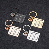 Calendar Keychain Wedding Anniversary Engraved Name Stainless Steel Keyring