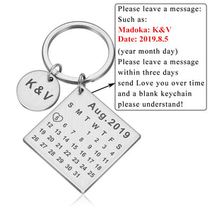 Calendar Stainless Steel Keychain Custom Date Engraved Key Chain