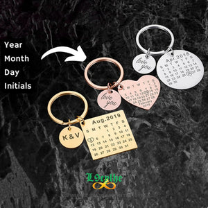 Calendar Stainless Steel Keychain Custom Date Engraved Key Chain