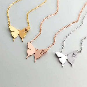 Butterfly Pendant 26 Letter Necklace Women Choker Stainless Steel Jewelry Gift