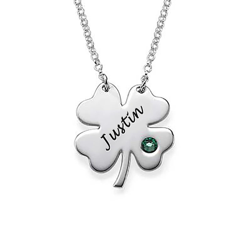 Four-leaf Clover Necklace with Name Birthstone Pendant