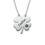 Four-leaf Clover Necklace with Name Birthstone Pendant