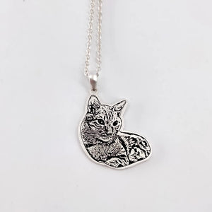 Personalized Cat Dog Photo Necklace Engraved Name Memorial Jewelry