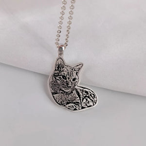 Personalized Cat Dog Photo Necklace Engraved Name Memorial Jewelry