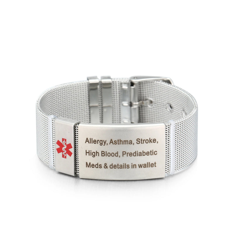 Unisex Medical ID Bracelet Watch Chain Stainless Steel Plate