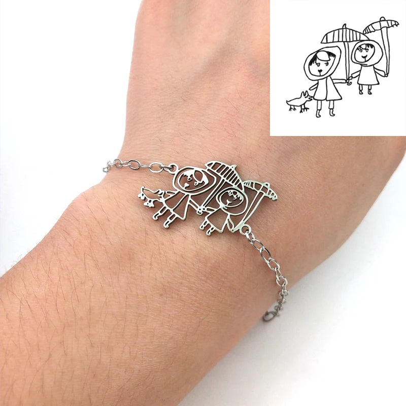 Kid's Drawing Bracelet Stainless Steel Personalized Mom Jewelry