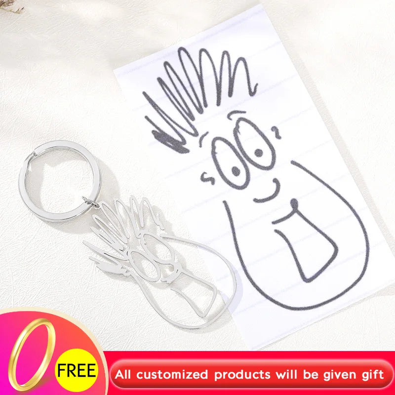 Personalized Children's Drawing Keychain - Custom Name Keyring