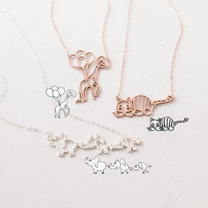 Children's Drawing Necklace Stainless Steel Personalized Art Pendant For Kids