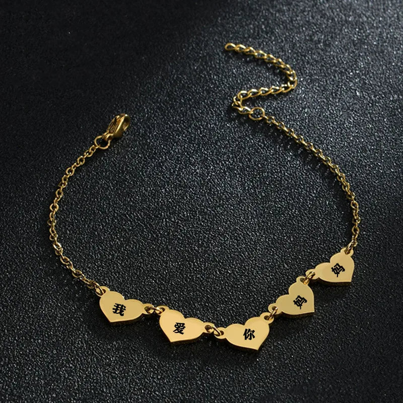 Customized Stainless Steel Heart Round Name Bracelet