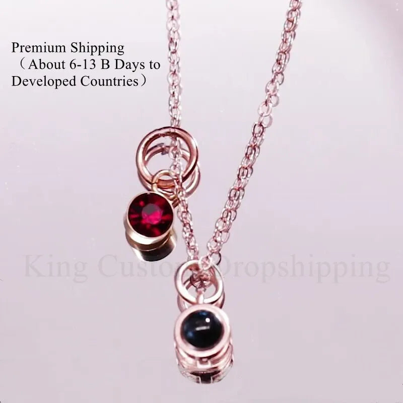 Circl Projection Necklace with Birthday Stone Pendant