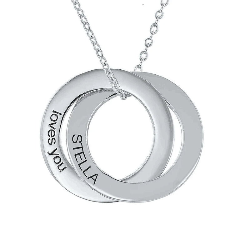 Circle Initial Family Name Engraved Necklace Stainless Steel