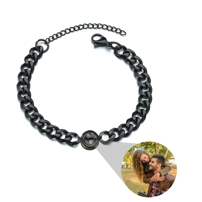 Circle Pendant Projection Photo Bracelet Couple Jewelry Memorial Gift
