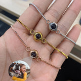 Circle Photo Bracelet With Box Chain Personalized Memorial Jewelry Gift