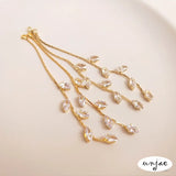 14K18K Golden Zircon Willow Leaf Tassel Stud Earrings DIY Accessories
