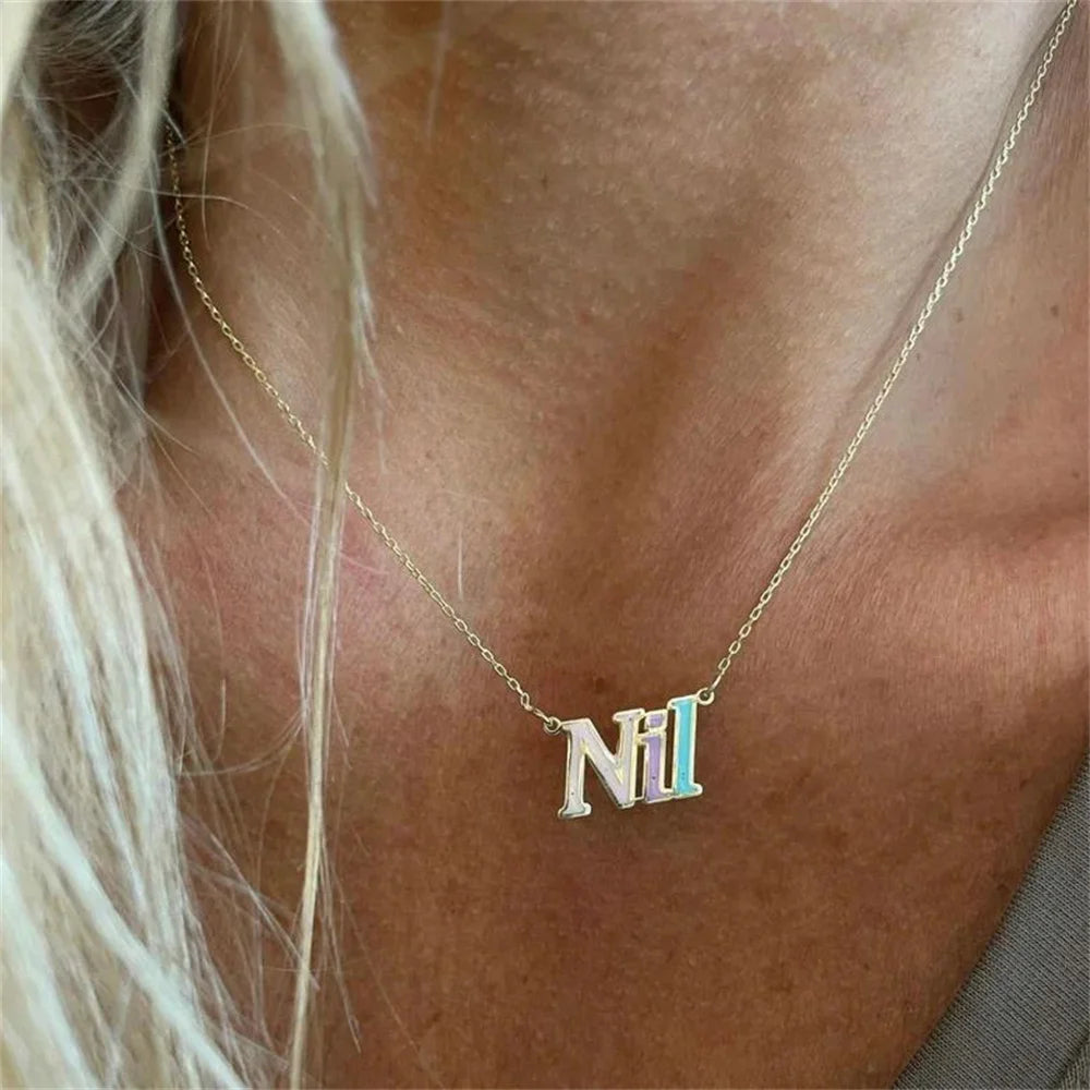 Colorful Enamel Name Necklace Women Personalized Nameplate Pendant