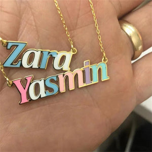 Colorful Enamel Name Necklace Women Personalized Nameplate Pendant