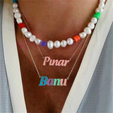 Colorful Enamel Name Necklace Women Personalized Nameplate Pendant