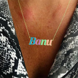 Colorful Enamel Name Necklace Women Personalized Nameplate Pendant