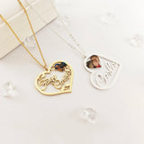 Colorful Photo Necklace with Name Heart Picture Nameplate Pendant