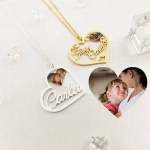 Colorful Photo Necklace with Name Heart Picture Nameplate Pendant