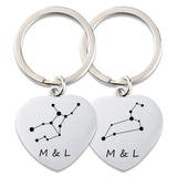 Constellation Heart Couple Key Chain, Custom Initial