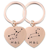 Constellation Heart Couple Key Chain, Custom Initial