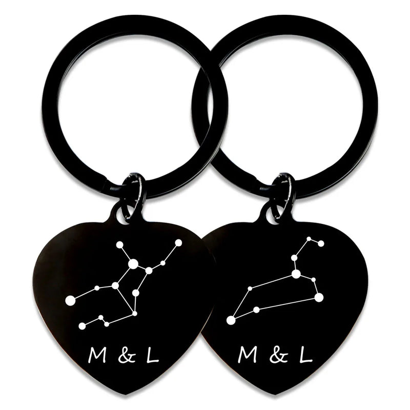 Constellation Heart Couple Key Chain, Custom Initial