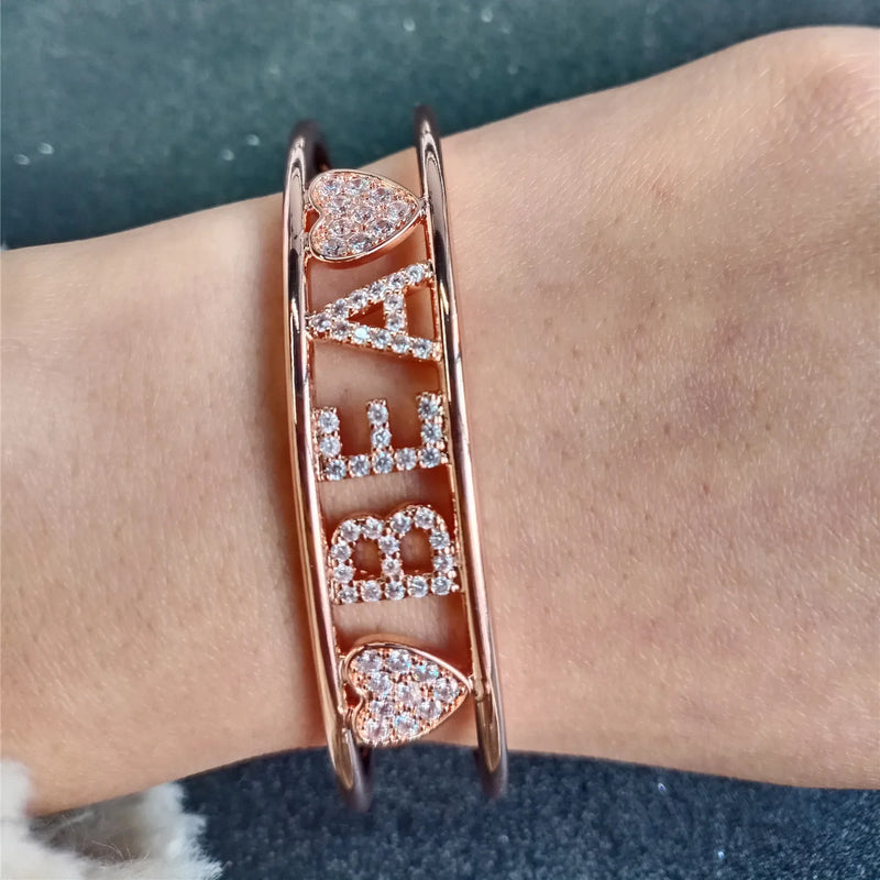 Copper Name Letters Zircon Bracelet for Men