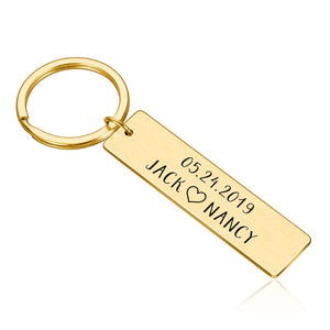 Couple Name Keychain for Women Personalized Stainless Steel Silver Bar Key Ring