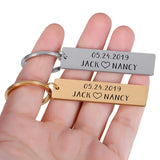 Couple Name Keychain for Women Personalized Stainless Steel Silver Bar Key Ring