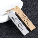 Couple Name Keychain for Women Personalized Stainless Steel Silver Bar Key Ring