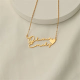 Personalized Two Name Heart Nameplate Necklace Stainless Steel