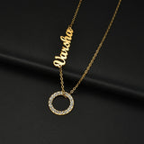 Couple Necklace Stainless Steel Nameplate Personalized Rhinestone Pendant