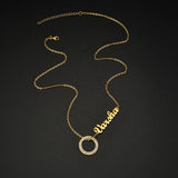 Couple Necklace Stainless Steel Nameplate Personalized Rhinestone Pendant