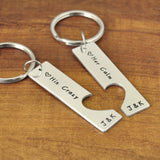 Personalized Couples Keychain Set Heart Keyring Gift for Him Her