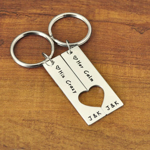 Personalized Couples Keychain Set Heart Keyring Gift for Him Her