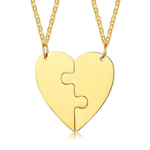 Personalized Couples Necklace Engraved Heart Puzzle Friendship 2Piece