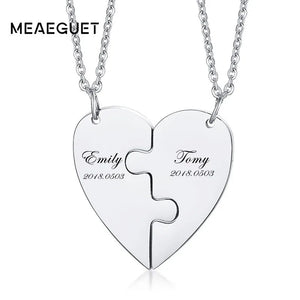 Personalized Couples Necklace Engraved Heart Puzzle Friendship 2Piece