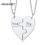 Personalized Couples Necklace Engraved Heart Puzzle Friendship 2Piece