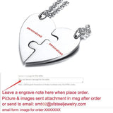 Personalized Couples Necklace Engraved Heart Puzzle Friendship 2Piece