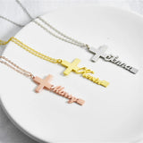 Cross Name Necklace Vertical Choker Women Stainless Steel Personalized Jewelry