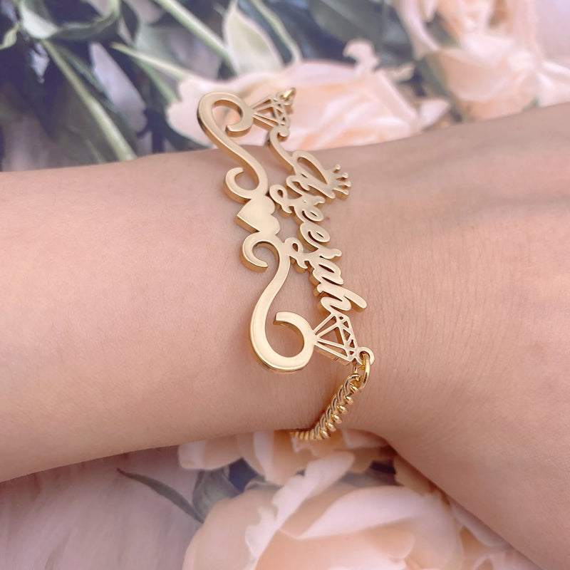 Crown Bracelet Heart Name Bracelet Personalized Jewelry