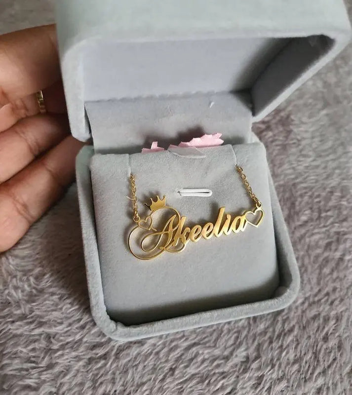 Crown Name Necklace For Girls Women Stainless Steel Nameplate Choker