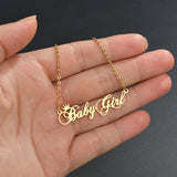 Crown Name Necklace Stainless Steel Chain Cursive Font Nameplate Babygirl Choker
