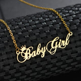 Crown Name Necklace Stainless Steel Chain Cursive Font Nameplate Babygirl Choker