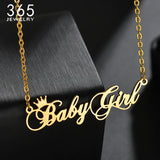 Crown Name Necklace Stainless Steel Chain Cursive Font Nameplate Babygirl Choker