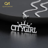 Crown Name Necklace Personalized Nameplate Stainless Steel Pendant