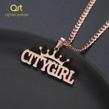 Crown Name Necklace Personalized Nameplate Stainless Steel Pendant