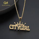 Crown Name Necklace Personalized Nameplate Stainless Steel Pendant