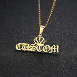 Crown Name Necklace Initial Pendant Old English Choker Necklace